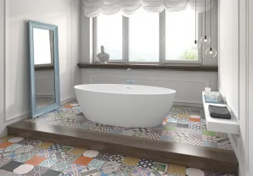 Hidrobox Badewanne Serie Space, Form: Oval, ohne Außenfarbe, komplett Scene Solid Surface Reinweiß, mit Option Überlauf, im Online-Shop bei Kori Handel